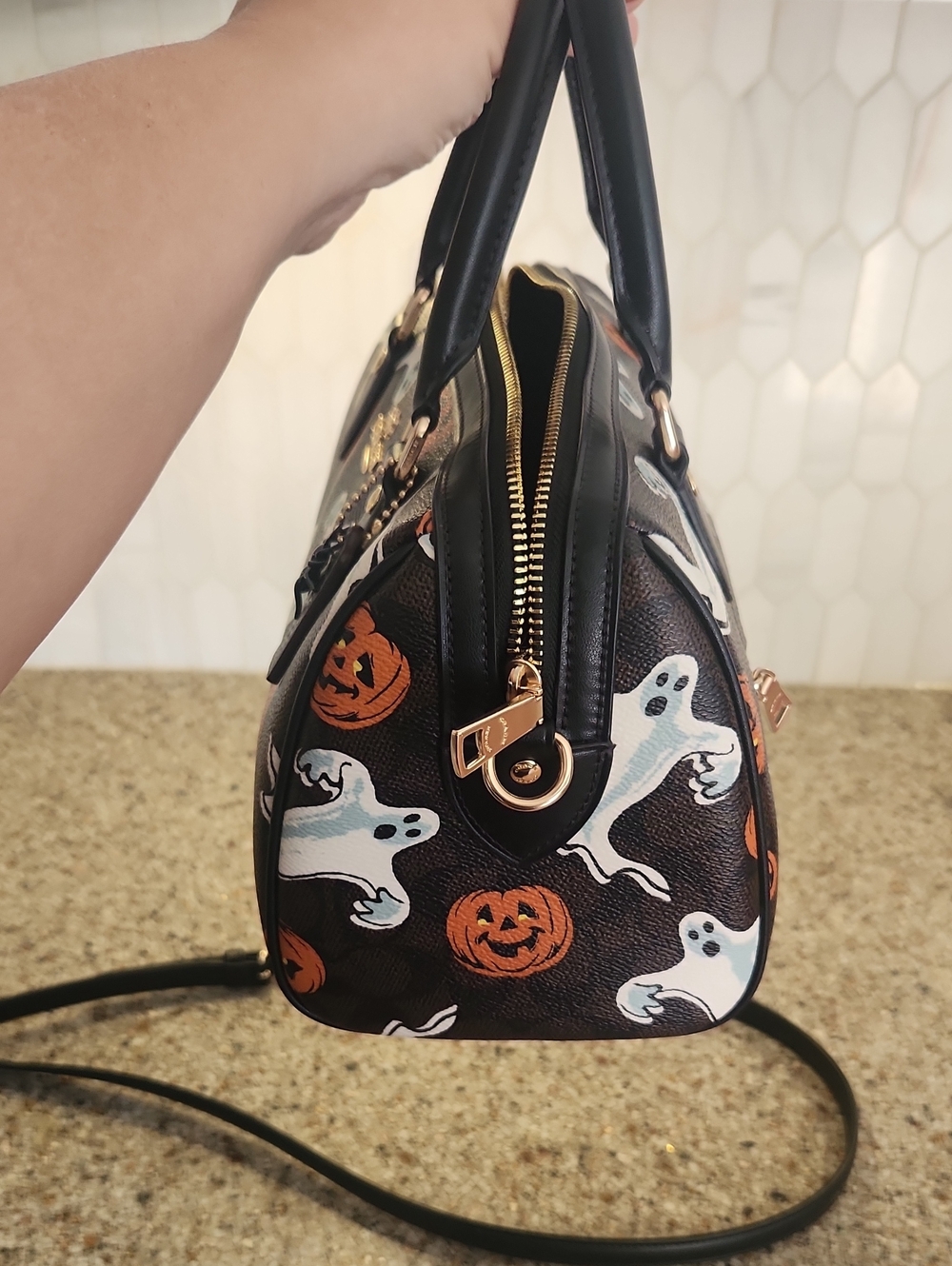 Coach Black Halloween Ghost & Pumpkin Satchel - Picture 4 of 4
